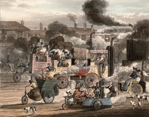 व्हिटचैपल रोड का एक दृश्य, `प्रोग्रेस ऑफ़ स्टीम, 1828 से द्वारा हेनरी थॉमस अल्केन