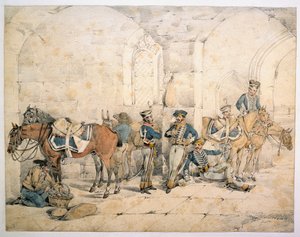 प्रायद्वीप में हुसर्स, संभवतः 1 हुसर्स, किंग जर्मन लीजन, 1808 लगभग द्वारा हेनरी थॉमस अल्केन