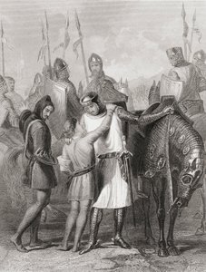 रिचर्ड, अर्ल ऑफ पेमब्रोक, थॉमस राइट द्वारा &39;द हिस्ट्री ऑफ आयरलैंड&39; से 1169 में आयरलैंड रवाना होने से पहले अपने भाई की छुट्टी लेकर, c.1854 प्रकाशित द्वारा हेनरी वारेन