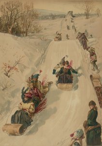 टोबोगनिंग, एल। प्रांग एंड कंपनी द्वारा, 1886 (एक्वाटिंट) द्वारा संधम के बाद हेनरी