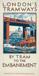 'ट्राम से तटबंध तक', लंदन काउंटी काउंसिल एलसीसी ट्रामवेज पोस्टर, 1924 द्वारा हरबर्ट केर रूके