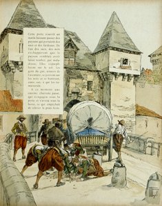आश्चर्य चकित करता है। स्पेनियों ने 11 मार्च 1597 को एक गाड़ी के साथ हैरो को रोककर एमिएन्स शहर को ले जाने के लिए एक चाल का इस्तेमाल किया। इलस्ट्रेशन, 1907, हरमन वोगेल द्वारा द्वारा हरमन वोगेल