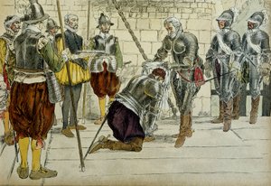 22 मार्च 1594 को पेरिस में प्रवेश करने से पहले, कोसे ब्रिसैक (कोसे-ब्रिसैक) (1562-1621 या 1626) के चार्ल्स द्वितीय ने हेनरी IV (1553-1610) द्वारा फ्रांस का मारेचल बनाया। व्यापारियों जीन लुहिलियर (?) के पास खड़े थे। शहर की चाबियां। चित्रण १९०७ द्वारा हरमन वोगेल