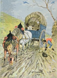 जीन डे ला फॉन्टेन (1621-95) 1888 (रंग उत्कीर्णन) द्वारा दंतकथाओं से कार्ट कीचड़ में फंसी द्वारा हरमन वोगेल