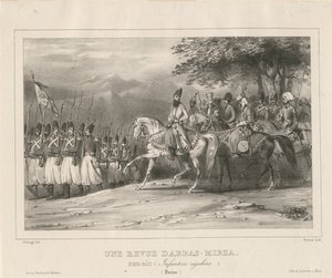 प्रिंस, फील्ड-मार्शल अब्बास मिर्जा 1789-1833 पैदल सेना रेजिमेंट, 1835 का निरीक्षण करते हैं