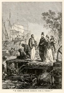 क्या आपका सम्मान एक बर्तन की तलाश में है , जूल्स वर्ने (1828-1905) द्वारा अस्सी दिनों में दुनिया भर से, लुई प्रेवोस्ट, 1873 द्वारा उकेरा द्वारा बेनेट के बाद हिप्पोलाइट लियोन