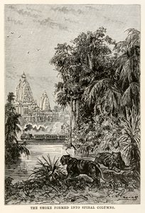 जूल्स वर्ने (1828-1905), 1873 द्वारा अस्सी दिनों में दुनिया भर से, सर्पिल स्तंभों में धुआं