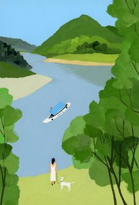 जहाज को देखती एक महिला। द्वारा हिरोयुकी इज़ुत्सु