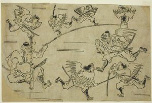 द टेंगू किंग ने अपने विद्यार्थियों को प्रशिक्षण दिया, c.1690 द्वारा हिशिकावा मोरोनोबू