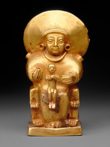 एक बच्चे के साथ बैठी देवी, c.1300 ईसा पूर्व (सोना)