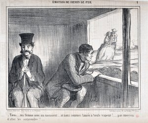 होनोर ड्यूमियर (1808-1879) की कलाकृति 1858 से चारिवारी की तारीखें: सीरी इमोशन एन चेमिन डे फेर - "यहाँ ... मेरी पत्नी एक आदमी के साथ ... और हम आगे पूरी भाप पर हैं! ... आश्चर्य करने का कोई तरीका नहीं है उन्हें !! ... ”ललित कला का संग्रहालय - पैलेस लॉन्ग द्वारा होनोरे ड्यूमियर