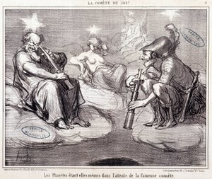 विज्ञान के बारे में कार्टून। सीरी सुर "" 1857 का धूमकेतु"": "" ग्रह स्वयं प्रसिद्ध धूमकेतु की प्रतीक्षा कर रहे हैं"""। हॉनर डौमियर (1808-1879), मार्च 25 . द्वारा उत्कीर्णन द्वारा होनोरे ड्यूमियर