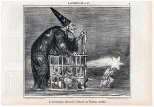 1857 का धूमकेतु, जर्मन खगोलशास्त्री, ले चिवारी, पब से एक प्रसिद्ध बत्तख को छोड़ते हुए। 1858. द्वारा होनोरे ड्यूमियर