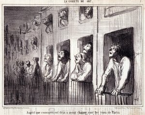 विज्ञान के बारे में कार्टून। सेरी सुर "" ला कॉमेट डे 1857"": "" पहलू जो पहले से ही हर रात पेरिस की सड़कों से शुरू होता है""। ऑनर ड्यूमियर (1808-1879) द्वारा उत्कीर्णन। समाचार पत्र "" ले चरिवारी "" द्वारा होनोरे ड्यूमियर