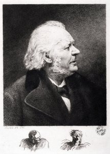 पोर्ट्रेट ऑफ़ ऑनर ड्यूमियर (1808-1879), फ्रांसीसी उत्कीर्णक, चित्रकार और मूर्तिकार। बेटे बोलार्ड की नक्काशी द्वारा होनोरे ड्यूमियर