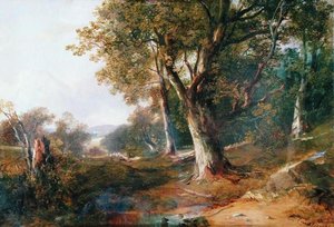 ए वुडेड लैंडस्केप विथ कैसल इन डिस्टेंस, c.1865 (कैनवास पर तेल) द्वारा होरेशियो मैककुलोच