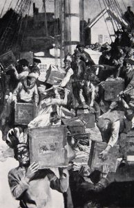 बोस्टन टी पार्टी, हार्पर की पत्रिका, 1901 से चित्रण द्वारा हावर्ड पाइल
