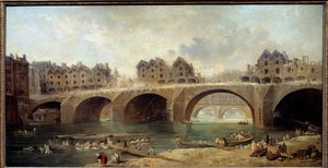 1786 में पेरिस में नोट्रे डेम ब्रिज के घरों का विध्वंस ह्यूबर्ट रॉबर्ट (1733-1808) 1788 सन द्वारा पेंटिंग। 0,73x1,4 वर्ग मीटर द्वारा ह्यूबर्ट रॉबर्ट