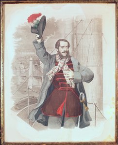 1849 में बुडापेस्ट के चेन ब्रिज में लुई कोसुथ (1802-94) का पोर्ट्रेट द्वारा हंगेरियन स्कूल
