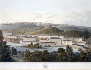 लानार्क शहर, स्कॉटलैंड के दृश्य से, 1824-25 (रंगीन एक्वाटिंट) द्वारा मैं क्लार्क के बाद