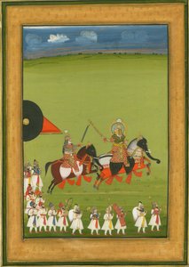 राजाओं और घोड़ों पर हाथी के रूप में प्रच्छन्न पुत्र, और परिचारकों के सूट, सी। 1810