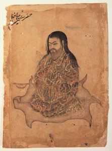 एक दरवेश, प्रतियोगिता में बैठा, c.1650 (कागज पर अपारदर्शी wc और सोना) द्वारा इंडियन स्कूल