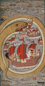 एक राक्षसी सर्प ने शाही बेड़े को खा लिया, c.1670-1690 द्वारा इंडियन स्कूल