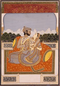 छत पर एक युगल गले लगाता है, c.1835 (अपारदर्शी wc, लाह, सोना और कागज पर कांच) द्वारा इंडियन स्कूल