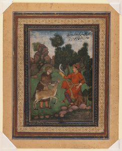 एक बाज़ और एक गेमकीपर, c.1600 (wc कागज पर) द्वारा इंडियन स्कूल