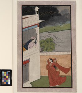 एक महिला बारिश के मौसम में अपने प्रेमी के घर आती है, c.1830 (कागज पर अपारदर्शी w - c और सोना)