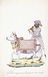 अपने बैल के साथ एक आदमी, सी। 1825 (पेंसिल, कलम, काली स्याही, w - c, व्हामैन पेपर पर) द्वारा इंडियन स्कूल