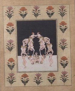 अन्य जुड़े हुए प्रेमियों से बने झूले पर बैठे प्रेमियों की एक जोड़ी, c.1830 (कागज पर गौचे) द्वारा इंडियन स्कूल