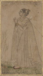 एक राजकुमारी सूर्य की पूजा करती है, c.1600 (कागज पर अपारदर्शी wc और सोना) द्वारा इंडियन स्कूल
