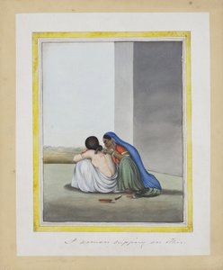 एक महिला, दूसरी महिला को c.1815 (कागज पर अपारदर्शी wc) द्वारा इंडियन स्कूल