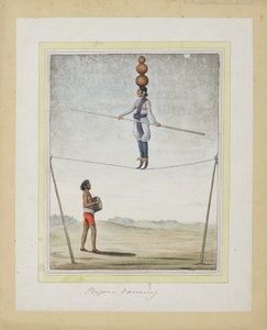 एक कसौटी पर एक्रोबेट, नीचे ड्रमर, c.1820 (कागज पर अपारदर्शी wc) द्वारा इंडियन स्कूल