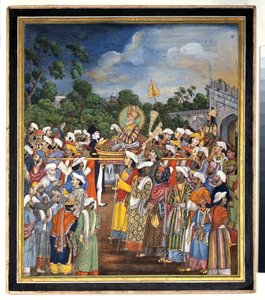 अकबर शाह द्वितीय ने ब्रिटिश रेजिडेंट को प्राप्त किया, c.1810 द्वारा इंडियन स्कूल