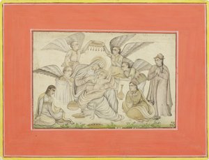 एन्जिल्स मैरी एंड जीसस में भाग लें, c.1665 (कागज पर अपारदर्शी wc और सोना) द्वारा इंडियन स्कूल