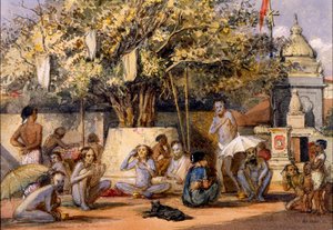 बायरैगिस, एक त्योहार के लिए तैयारी कर रहे हिंदू धार्मिक मेन्डिकेंट्स, बॉम्ब कैंडी, बॉम्बे द्वारा इंडियन स्कूल