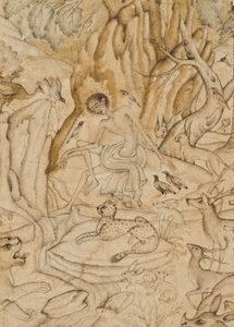 जंगल में मजनूं से विस्तार, c.1595 (कागज पर अपारदर्शी wc और सोना) द्वारा इंडियन स्कूल