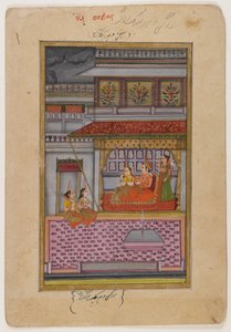 दिपाका राग, एक बिखरी हुई रागमाला श्रृंखला का पृष्ठ, c.1800 (कागज पर wc और सोना) द्वारा इंडियन स्कूल