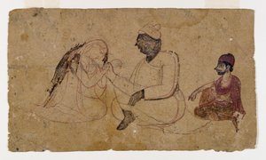 थ्री सीड फिगर, c.1750 का चित्र (कागज पर स्याही और रंग) द्वारा इंडियन स्कूल