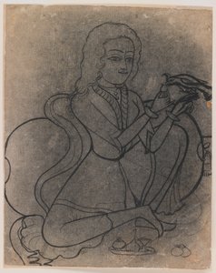 एक तोते को खाने वाली यूरोपीय लड़की, c.1780 (कागज पर स्याही, ट्रांसफर के लिए पोज़) द्वारा इंडियन स्कूल
