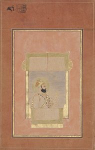 फ़ारूख सियार ने एक खिड़की पर बैठा, एक सोने का सरपंच पकड़ा, c.1715 (कागज पर अपारदर्शी wc और सोना) द्वारा इंडियन स्कूल
