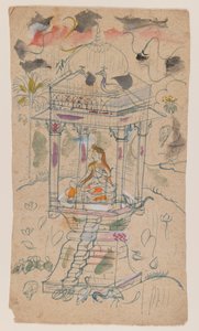 गन्ध मल्हार रागिनी का गौंसमाल, c.1850 (कागज पर स्याही और रंग) द्वारा इंडियन स्कूल
