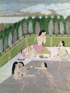 लड़कियां स्नान, पहाड़ी शैली, कांगड़ा स्कूल, हिमांचल प्रदेश, 18 वीं शताब्दी