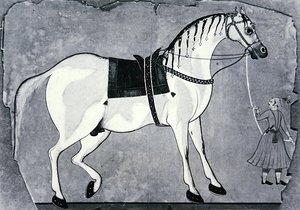 सम्राट के अस्तबल का घोड़ा और दूल्हा, c.1660 (लिथो) द्वारा इंडियन स्कूल