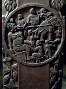 भारतीय कला, हिंदू धर्म: हाथी का उपयोग करते हुए एक विशालकाय से दांत फाड़ने वाले बंदरों का प्रतिनिधित्व करने वाली कम राहत। दूसरी शताब्दी ईसा पूर्व। कोलकाता, भारतीय संग्रहालय द्वारा इंडियन स्कूल