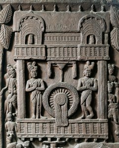 भारतीय कला, हिंदू धर्म: राजा प्रसेनजित द्वितीय की गौतम बुद्ध (बुद्ध) की अंतिम यात्रा का प्रतिनिधित्व करने वाली कम राहत। दूसरी शताब्दी ईसा पूर्व। कोलकाता, भारतीय संग्रहालय द्वारा इंडियन स्कूल
