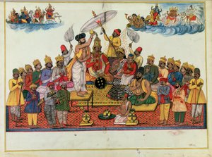 देवताओं का राजा इंद्र, सोम के साथ अभिषेक किया जा रहा है द्वारा इंडियन स्कूल