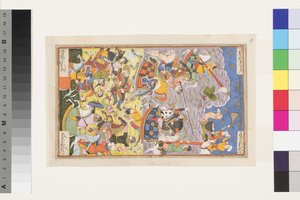 ख़ुसरो द्वितीय परविज़ और बहराम चोबिन: दूसरी लड़ाई, 1608 (कागज पर अपारदर्शी wc और सोना) द्वारा इंडियन स्कूल